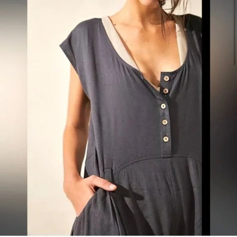 Free People Womens Jet Set Life Jumpsuit Size XS Linen Blend Gray Lagenlook - Picture 2 of 11